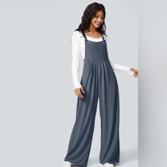 Halara Adjustable Strap Button Multiple Pockets Waffle Casual Overalls - Picture 1 of 6